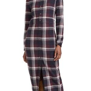 Faherty Burgundy Plaid Long Sleeve Dress